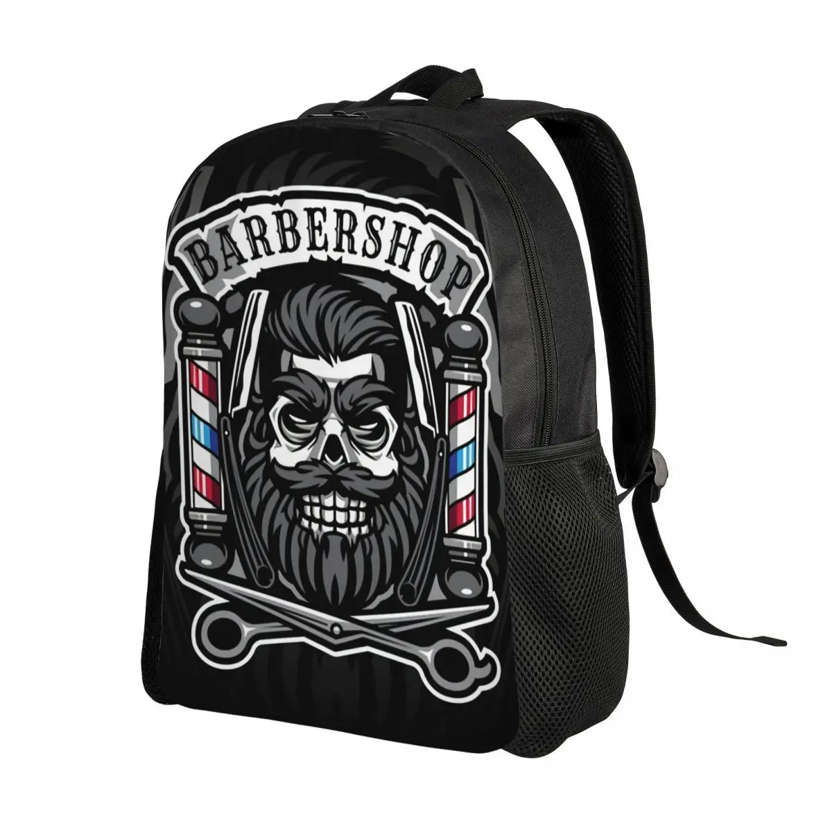 Skull Babershop Logo Backpack for Women Men Waterproof School College Barber Shop Bag Print Bookbag