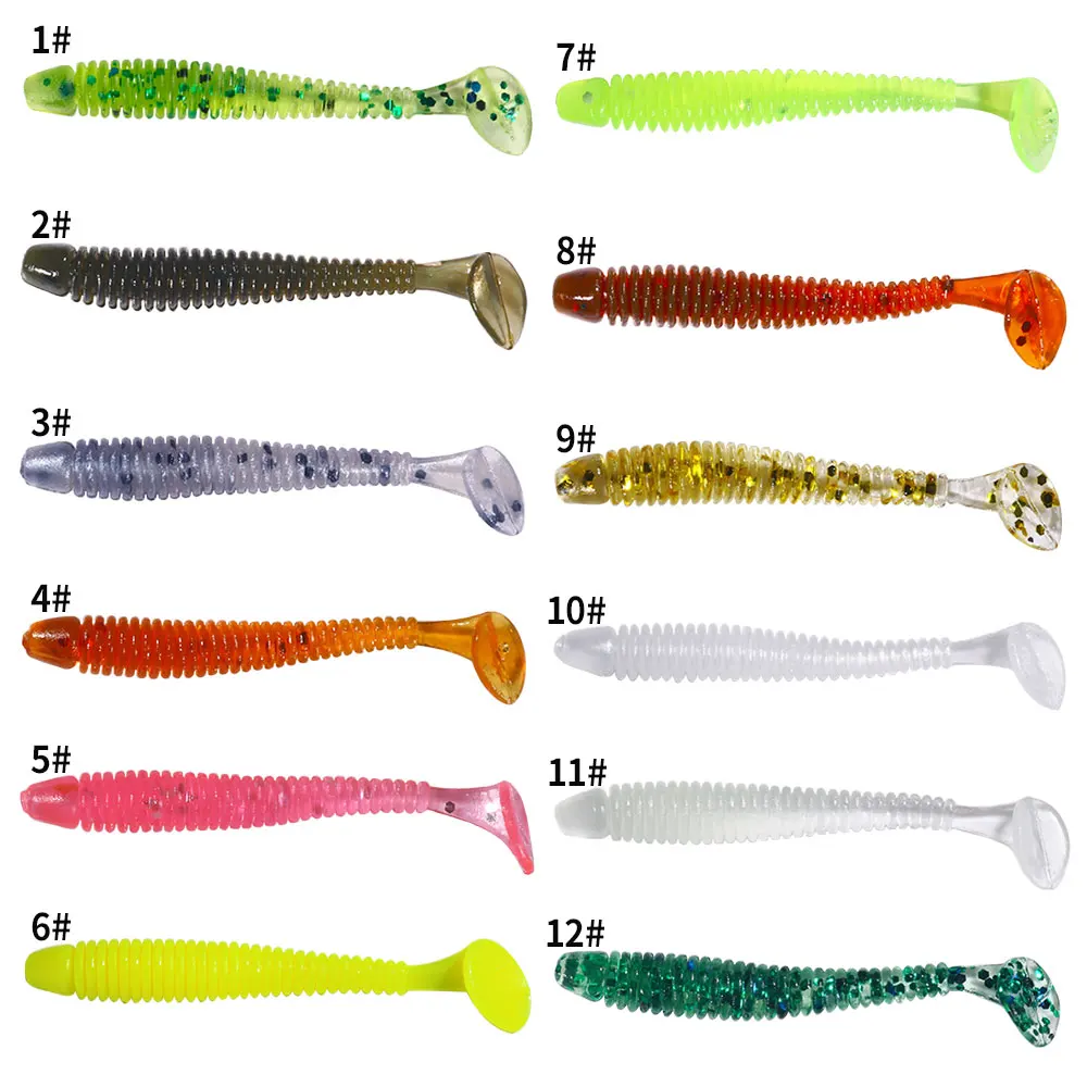 Hengjia 10/50 Stück 4,5 cm Kleiner Weicher Wurm Swimbait T-Schwanz Silikonköder Wobbler Angelzubehör für Karpfen Barsch Hecht – Detail 5