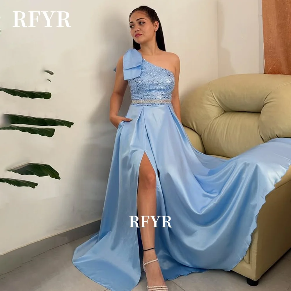 

RFYR Beading Prom Dress A Line Party Dress One Shoulder Formal Occasion Dresses for Arabic Women vestidos de fiesta Customized