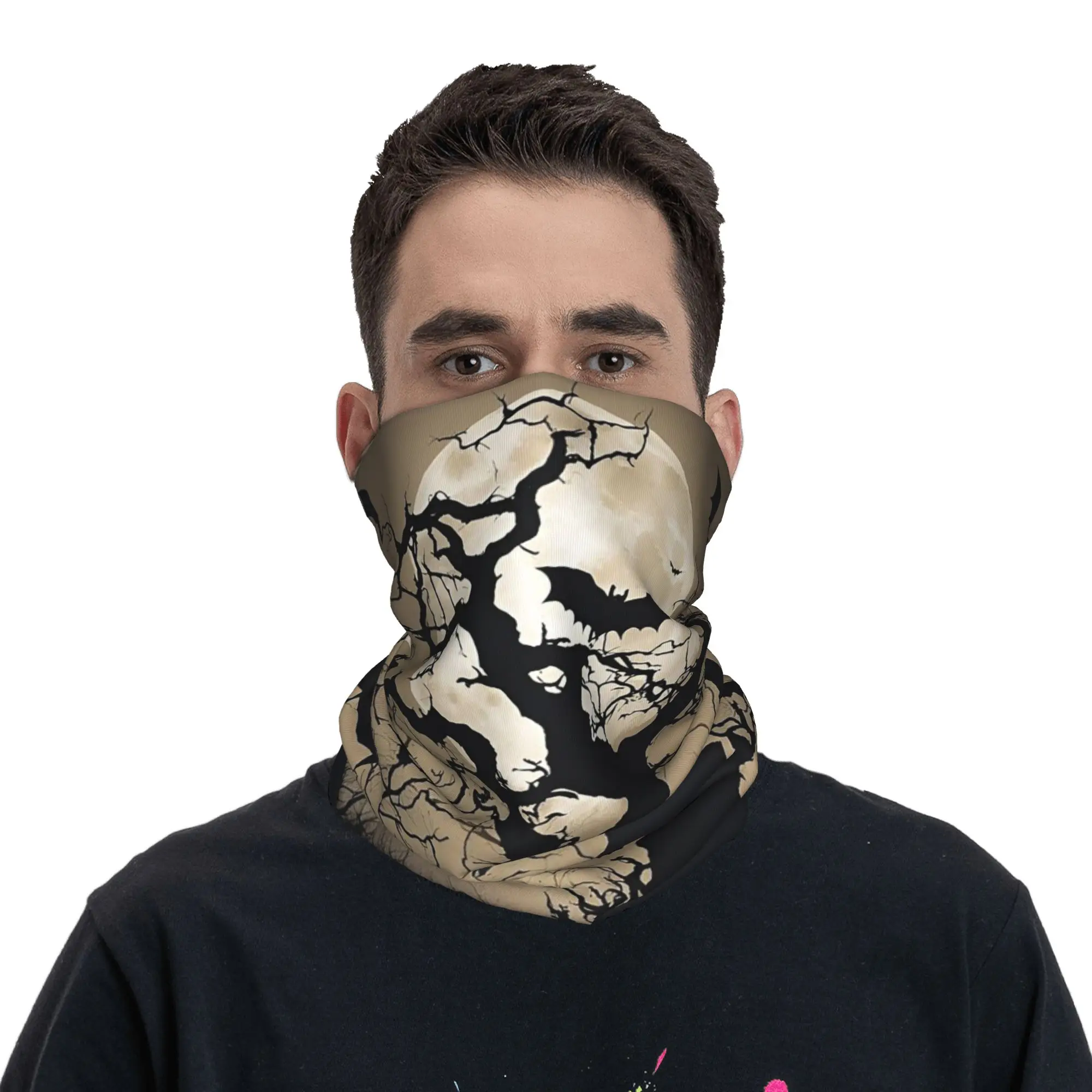

Halloween Cartoon Full Moon Pine Trees and Bats Design Bandana Neck Cover Printed Wrap Scarf Headwear Riding Unisex Adult Winter