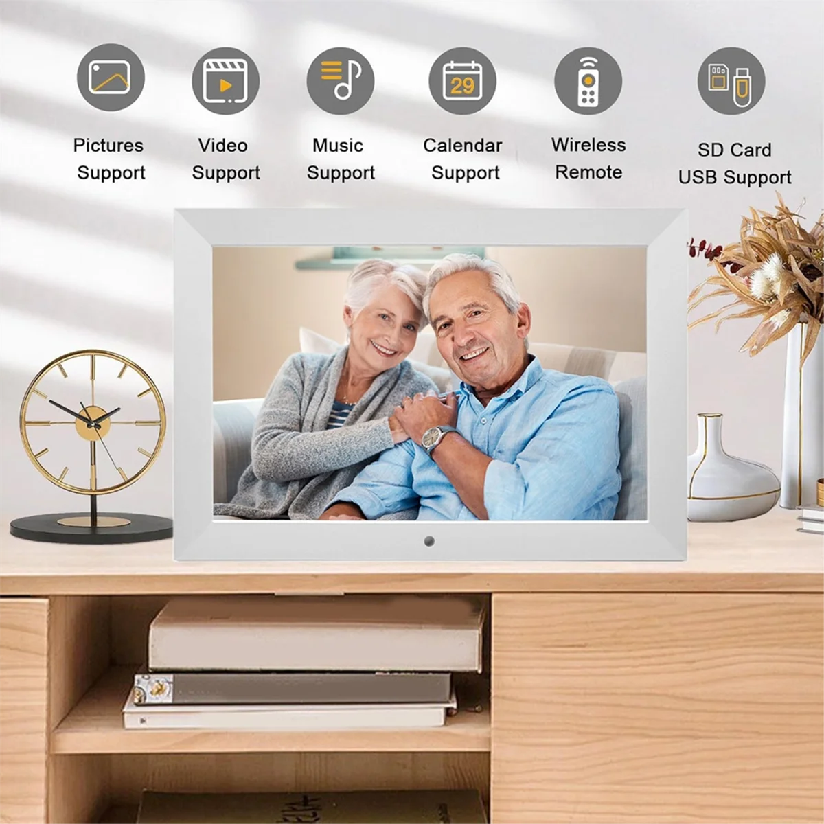 AB01 8In Screen Digital Photo Frame LED Backlight HD IPS 1280x800 Electronic Album Picture Music Movie Full Function EU Plug
