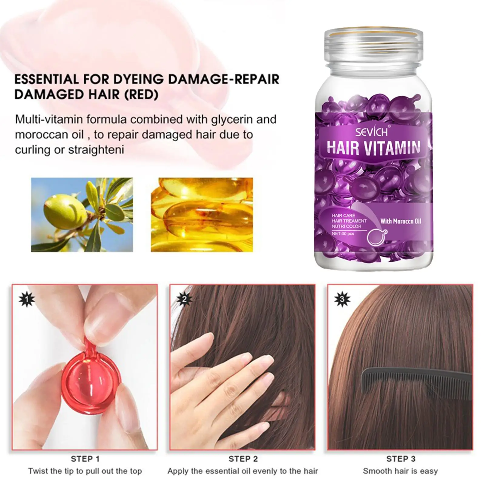 Sevich Hair Vitamin Capsule Oil Repair Damage Natural Extract Nourishing Hair Treatment Serum Pro Keratin Complex Oil