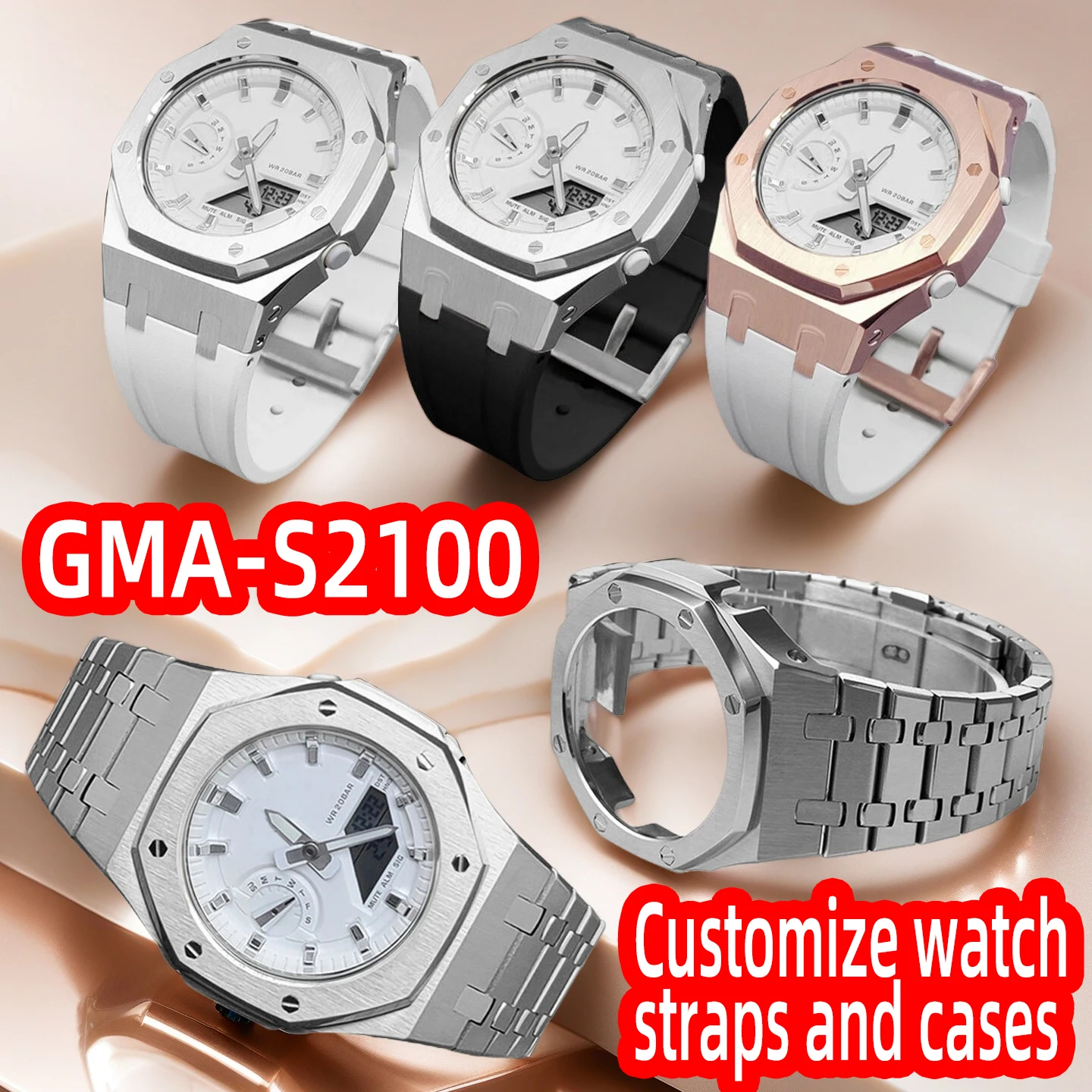 Trendy Watch Modification Accessories for Casio Farmer Oak Pink Strap Rose Gold Case Modified GMA-S2100 Stainless Steel Set