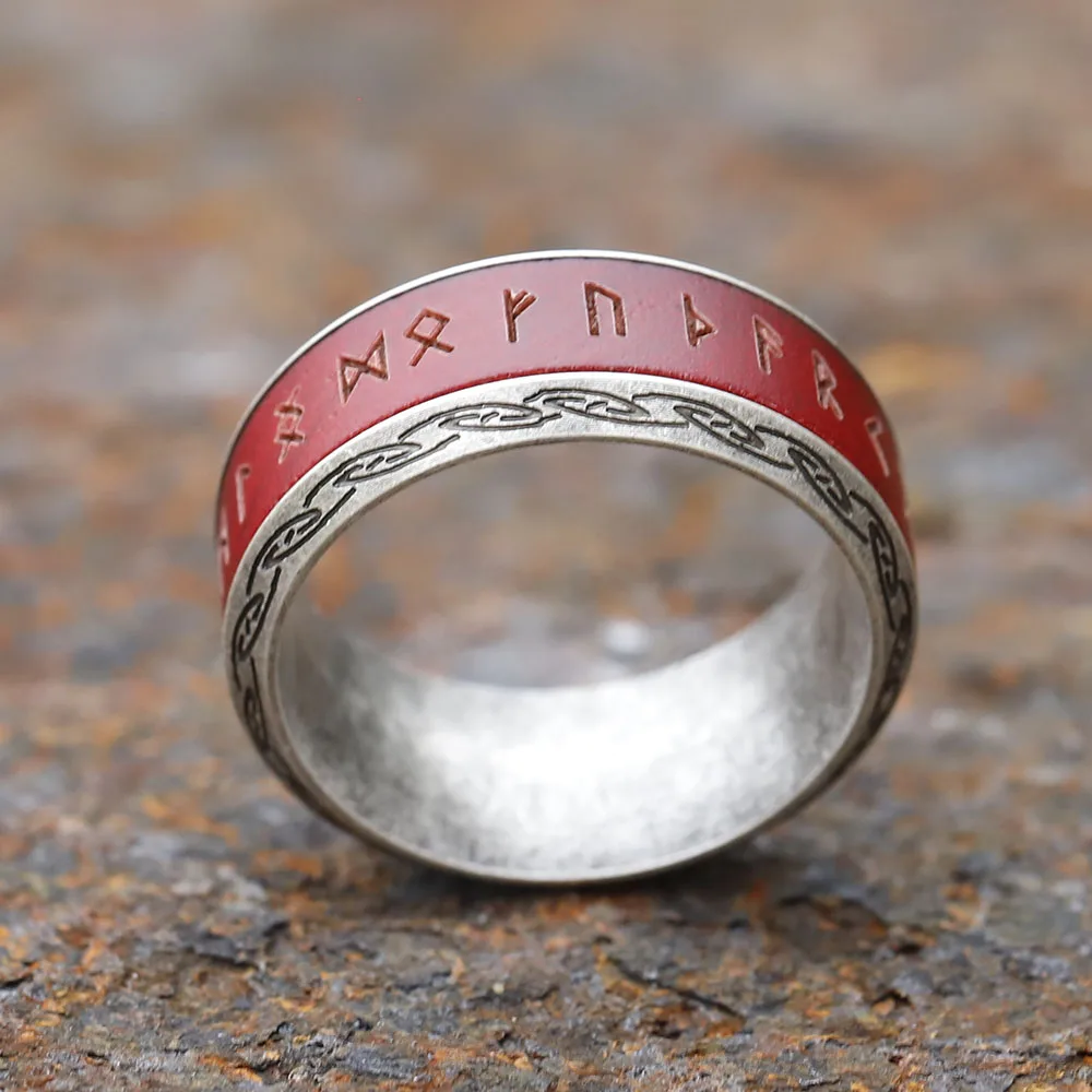 New Design 316L Stainless Steel Viking Runes Rosewood Ring For Men Round 8mm Engagement Ring Special Design Jewelry