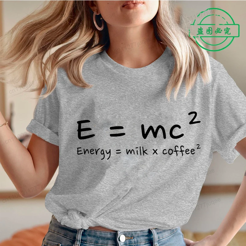 Energy Equals Milk Times Square Coffee Print Women T-shirt Summer Graphic Shirt Short-sleeved Top Coffee Lovers Fashion T-shirt