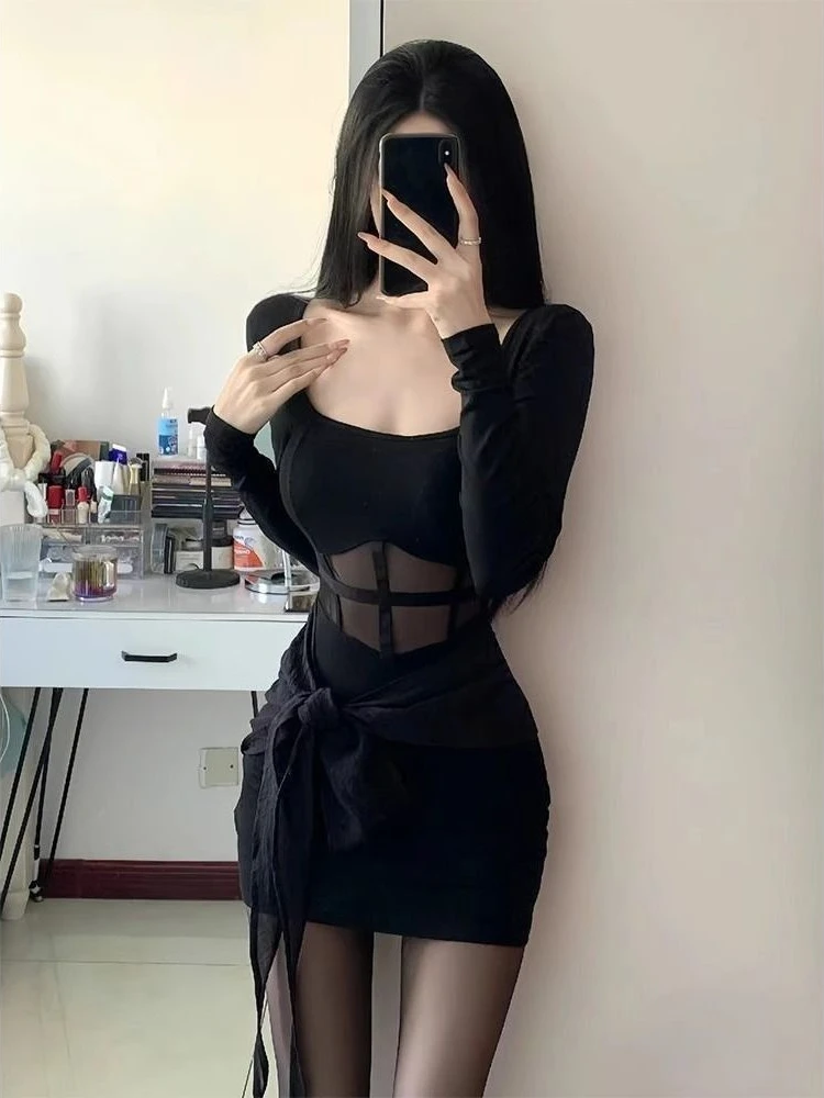 Sukienka damska w stylu koreańskim stylowa Mini Vestidos tunika wiosenno-jesienna Ins popularna linia A z długim rękawem odzież klubowa na wszystkie mecze Harajuku miękka