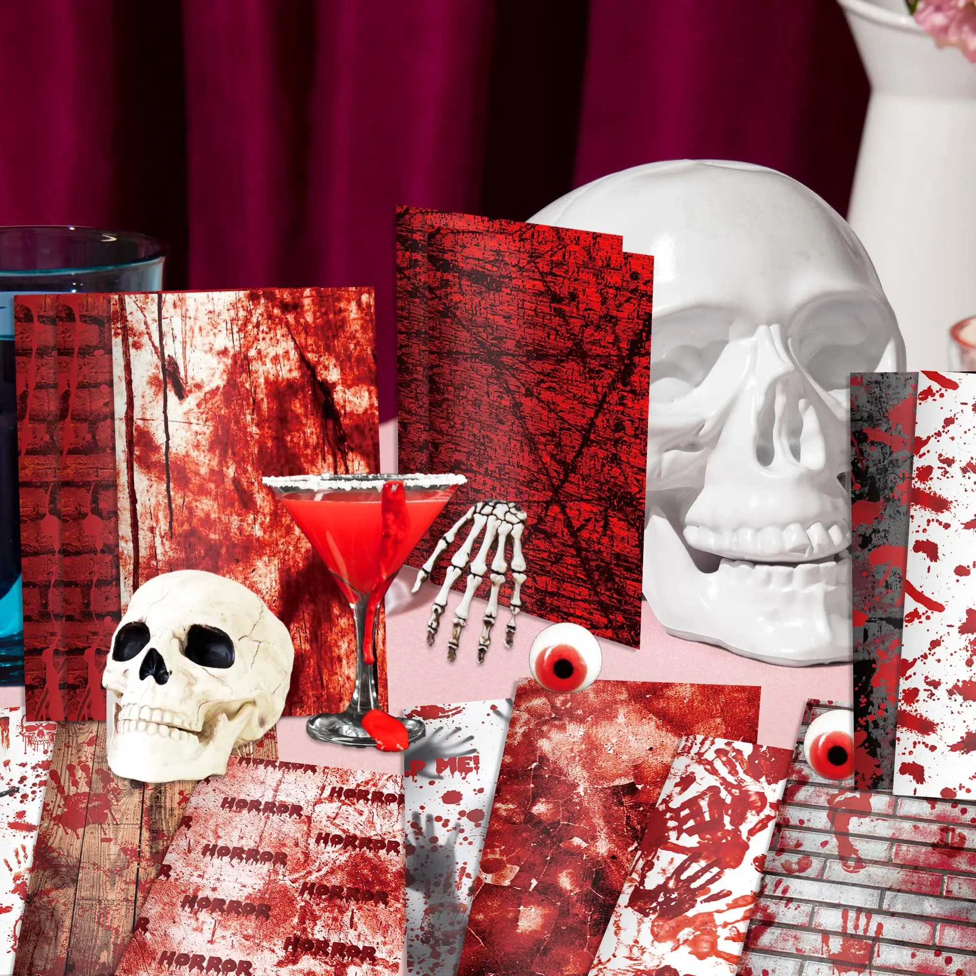 12/24/36pcs Horror Blood Splatter Mini Pocket Notebooks Halloween Spooky Skull Pattern Memo Notepads School Writing Supplies