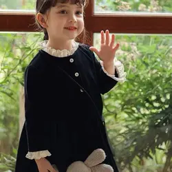 2-12 Years Toddler Children Long Sleeve Dress Kids Lace Collar Party Dress for Girl Fall Outfits  2023 Autumn Baby Girl Dress