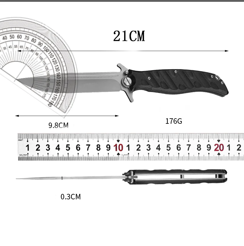 1pc，Outdoor Camping Folding Knife, G10 handle multi-purpose self-defense knife, 7CR17 steel, hiking knife, hunting knife