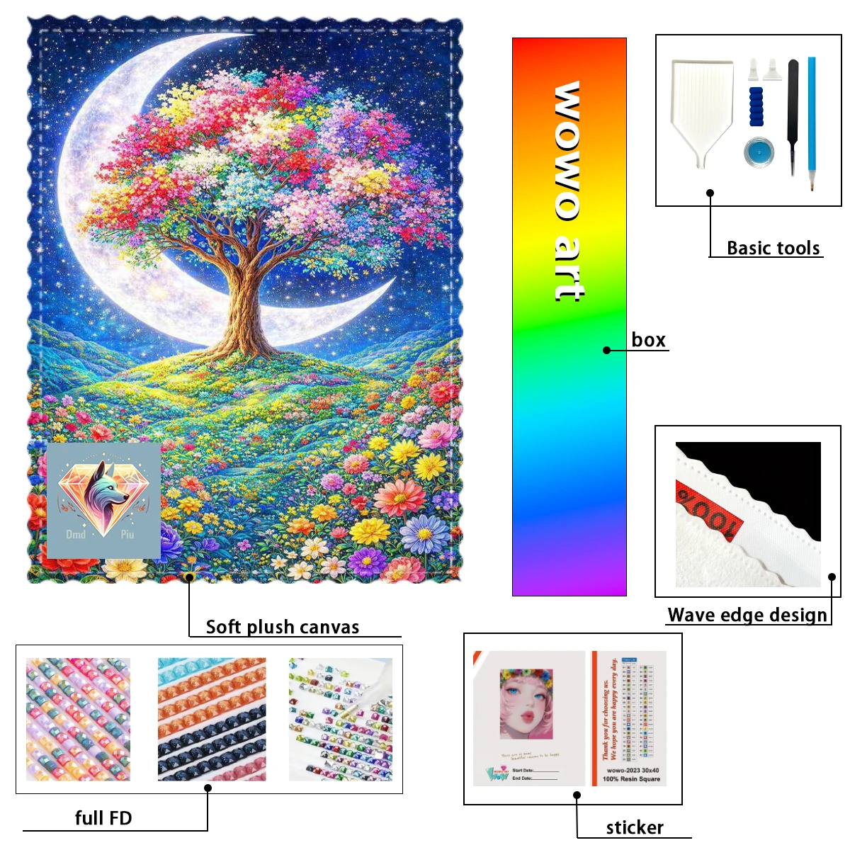 

【Piu Diamond Art】Árbol colorido y luz de luna 100% resin FD+ab+cr Diamond Stamping Kit Perfect Masterpiece worth Buying