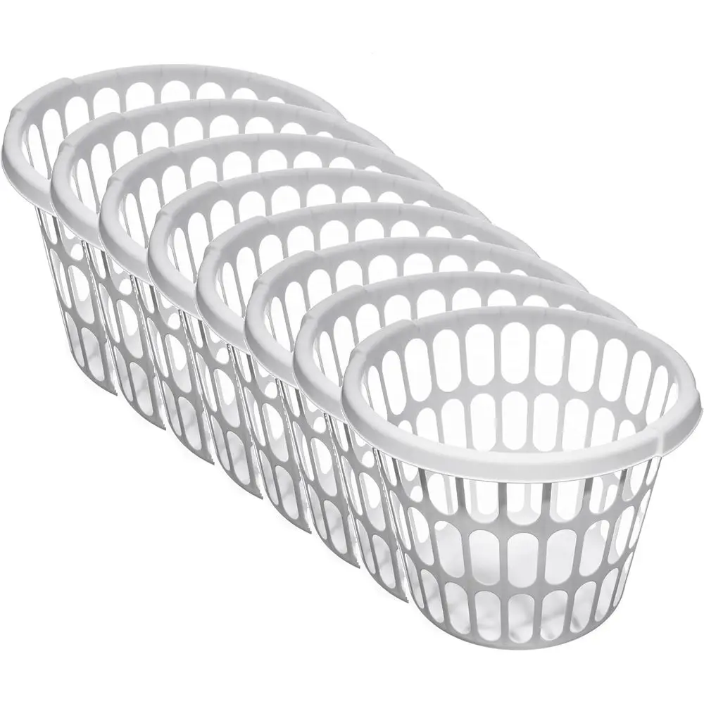 

Набор из 8 прочных круглых пластиковых корзин для белья — идеально подходят для дома, общежития и хранения в прачечной.