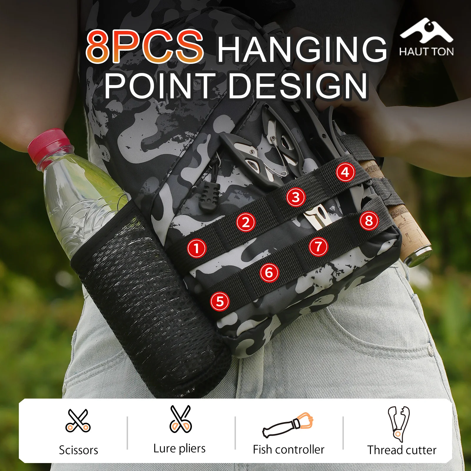 حقيبة ظهر HAUT TON متعددة الوظائف لصيد الأسماك في الهواء الطلق وخفيفة الوزن ومحمولة من أكسفورد مقاومة للماء ومقاومة للاهتراء