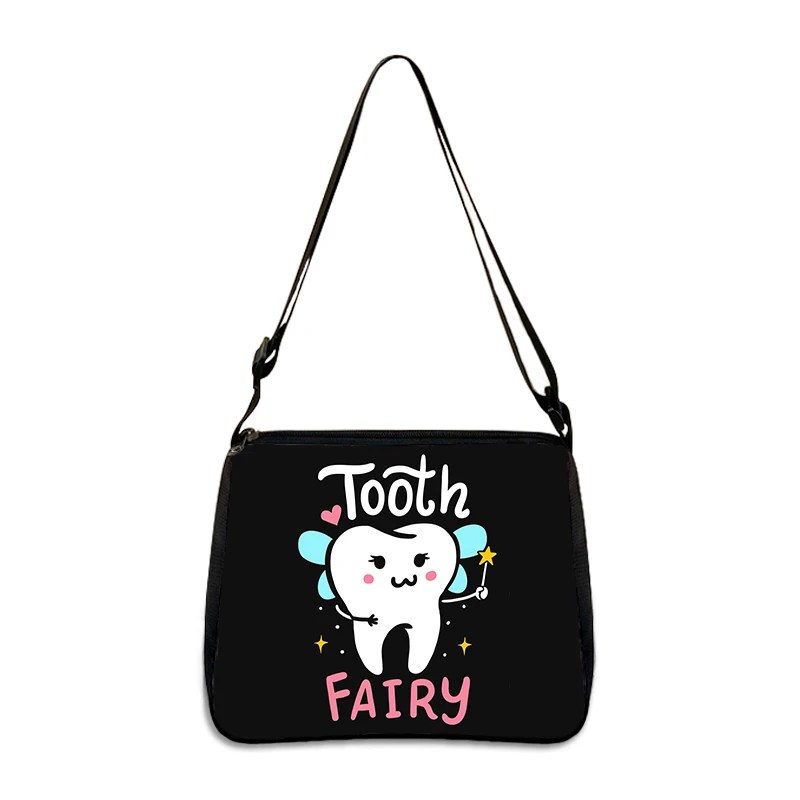 Aesthetic Funny Tooth Print Shoulder Bags Ladies Dental Hygienist Casual Handbags for Travel Teeth Phone Holder Messenger Bag