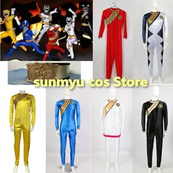 Hyakujuu Sentai Gaoranger Cosplay Costume Gao Red Blue Yellow White Black Sliver Bodysuits Custom Size Halloween