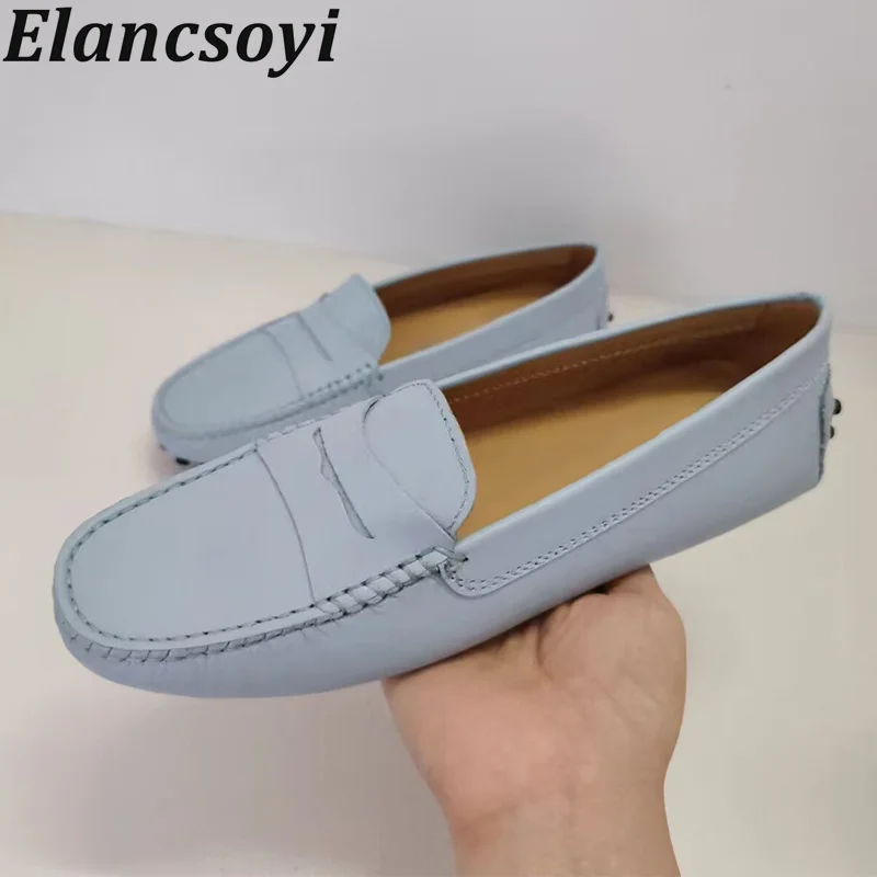 New Round toe retro genuine leather flat shoes women solid color lazy loafers spring autumn casual versatile single shoes 2024