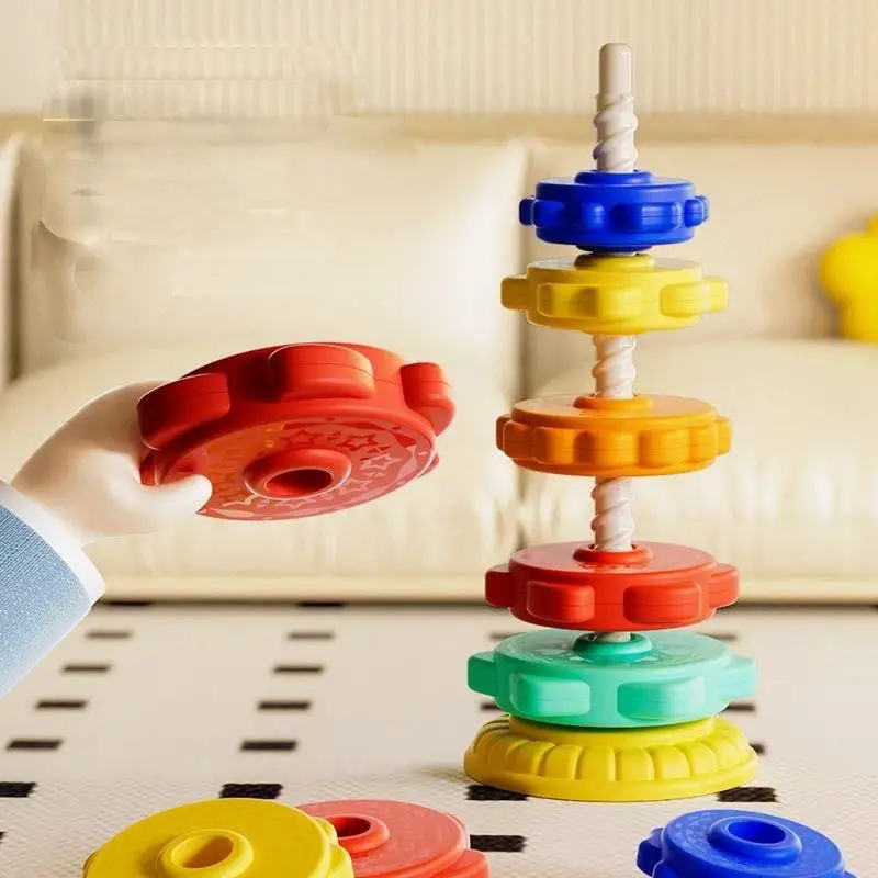 Montessori Rotating Rainbow Tower Baby stacking Puzzle Toys Develop Educational Game Fine Motor Skills Interactive Toys for Kids