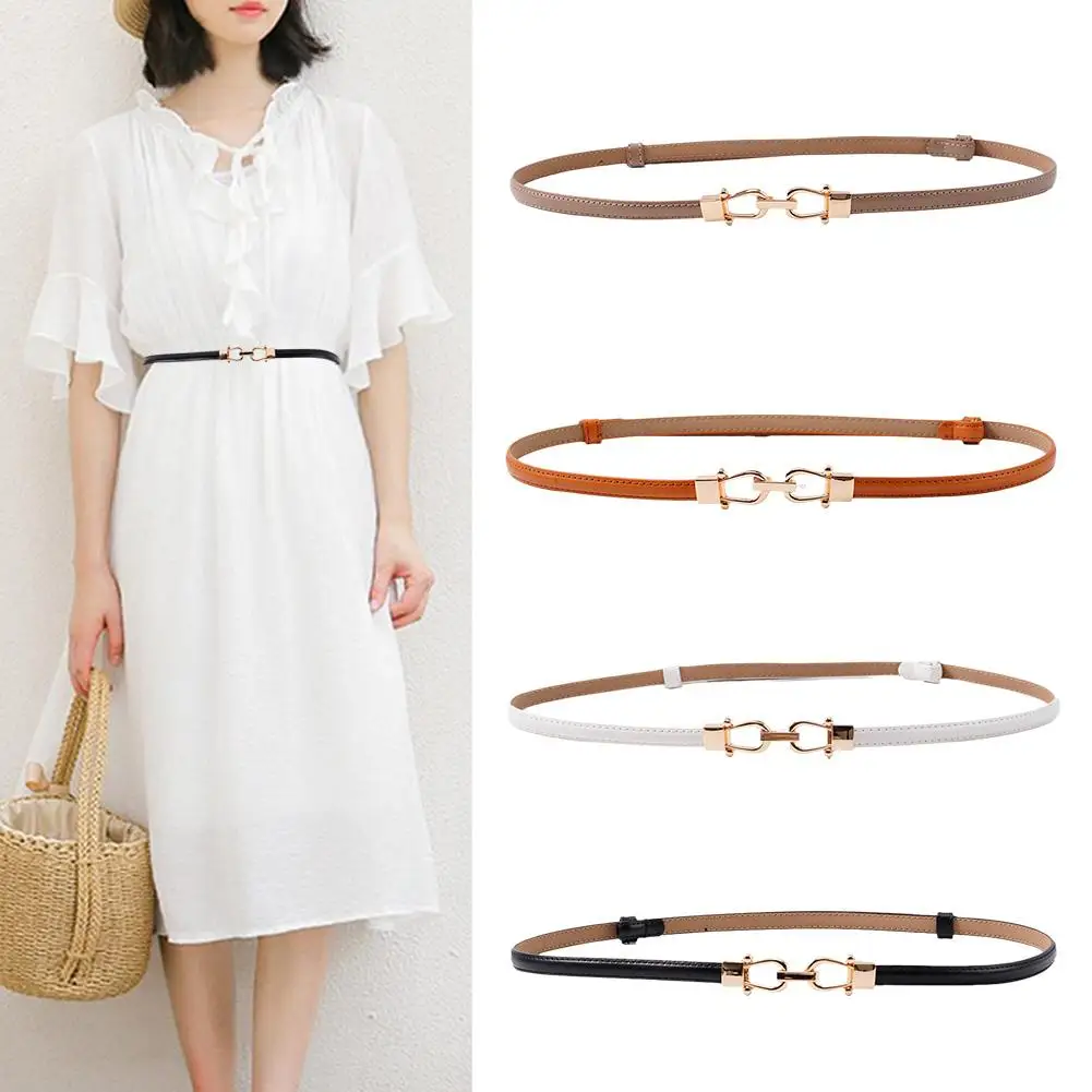 Ремень из искусственной кожи Женский, тонкий регулируемый пояс в винтажном стиле, с латунным замком, для одежды, пальто, N4S9