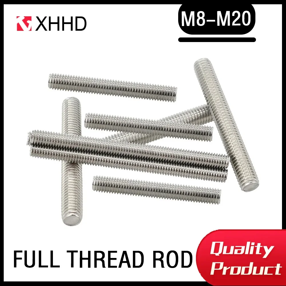 Full Threaded Bar 304 Stainless Steel Fully Metric Thread Rod Bolt Screw Fasteners Stud Rods 30-500mm M8 M10 M12 M14 M16 M18 M20