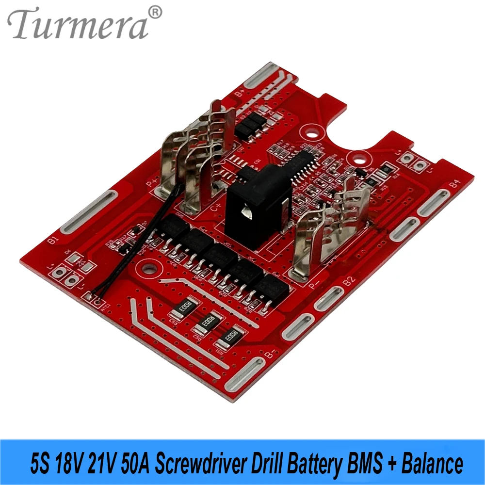Turmera 18V 21V 5S 50A 18650 Battery BMS NTC Protect with Balance DC Charging Port for 20V Drill Screwdriver Battery Replace Use