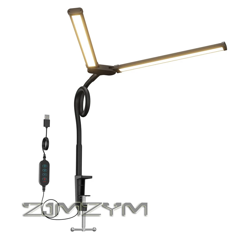 Double Head LED Desk Lamp Flexible Gooseneck Tube with Clamp Fill Light Adjustable Eye Protection Table Lamp Light Home Office