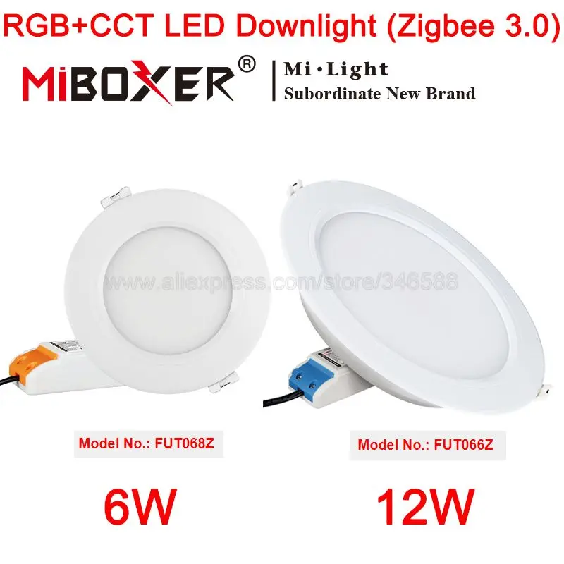 MiBoxer ZigBee 3.0 RGBCCT 6W 12W LED Downlight AC110V 220V Ceiling Light Round Panel FUT066Z FUT068Z 2.4G WiFi APP Voice Control