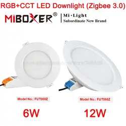 MiBoxer ZigBee 3.0 RGBCCT 6W 12W LED Downlight AC110V 220V Lampa sufitowa Okrągły panel FUT066Z FUT068Z 2.4G WiFi APP Sterowanie głosowe