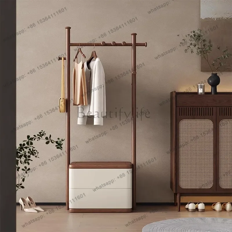 

yj7 Bedroom solid wood chest, coat rack, hanger integrated medieval floor-to-ceiling household rack, bedside