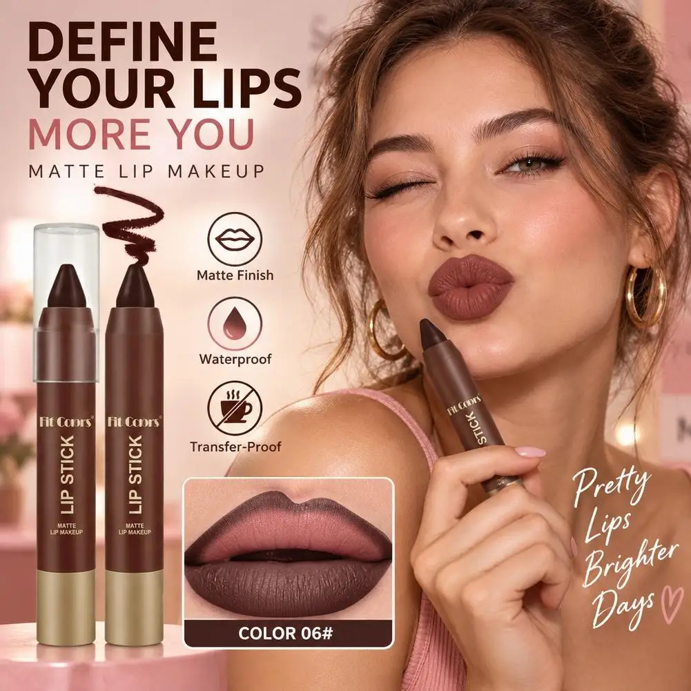 Velvet Matte Lipstick Crayon Waterproof Long Lasting Lip Liner Pencil Nude Brown Chocolate Tint Makeup Cosmetics Contouring