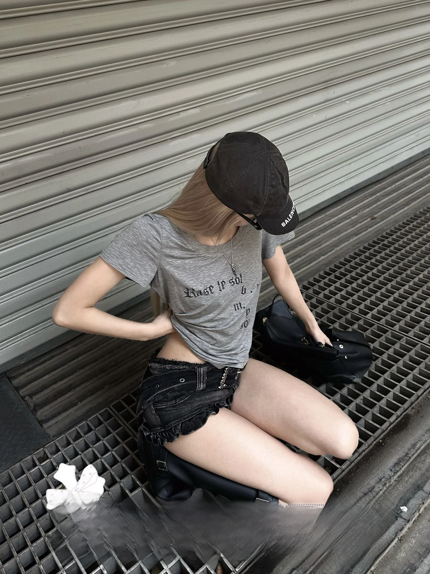 Rase Le Sol Misty Shadow Grey Letter Print American Style Short Sleeve T-Shirt Loose Fit Casual round Neck Women's Top