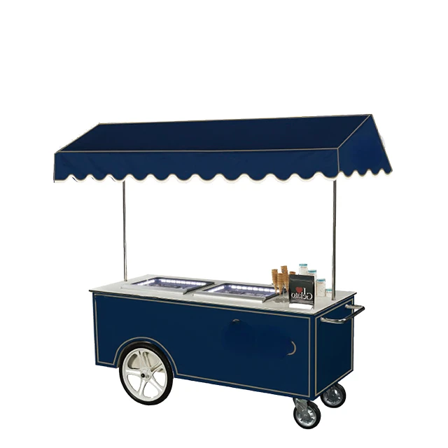 Mexican Mobile Bike Food Truck outdoor Gelato Ice Cream Push Vending Cart with Display Freezer for Sale