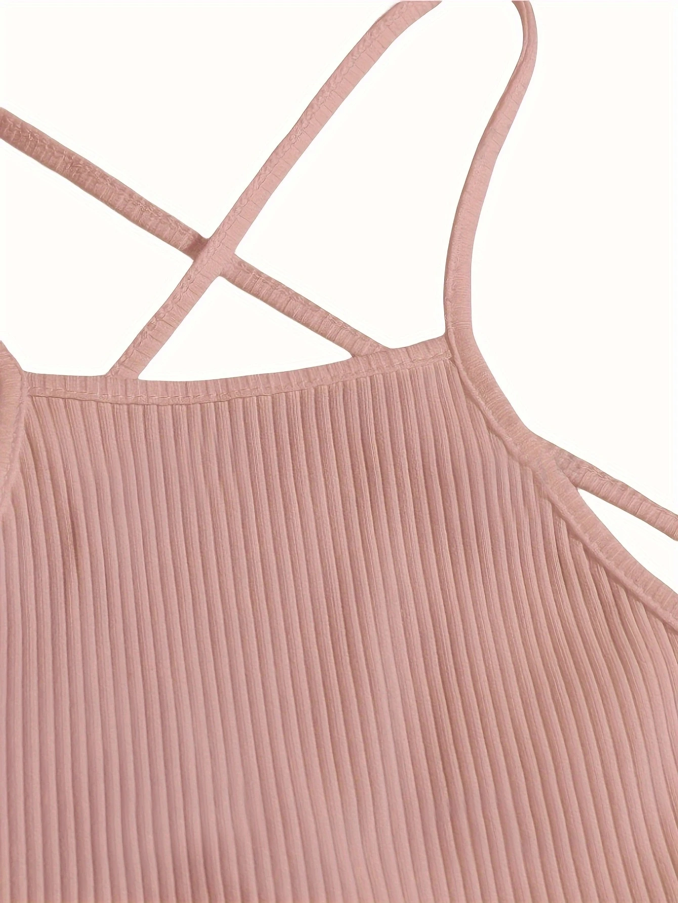 Elegantes Slingback-Oberteil aus Baumwollstrick mit überkreuzter Rückenbindung – schickes, bequemes T-Shirt und vielseitig einsetzbar – Detail 7