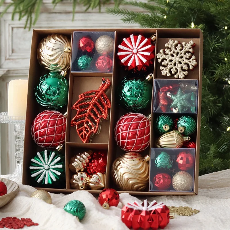 62/68PCS Christmas Balls Set Snowflake Maple Leaf Electroplated Painted Christmas Tree Ornaments Xmas Decor Hangings Home Decor
