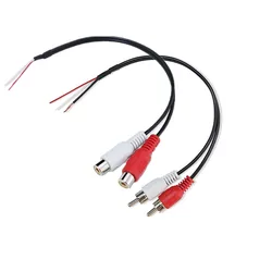 2 żeńskie RCA do przewodu głośnikowego, złącze męskie 2RCA do gołego przewodu Kabel audio z otwartym końcem do wzmacniacza Odbiornik audio-wideo 0,2 m