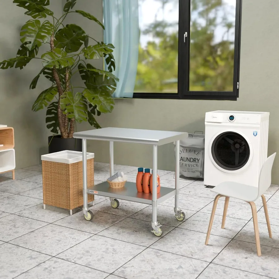 Stainless Steel Table for Prep and Work 24x36 with Casters 3ft Commercial Heavy Duty Table with Wheels for Restaurant Home Hote