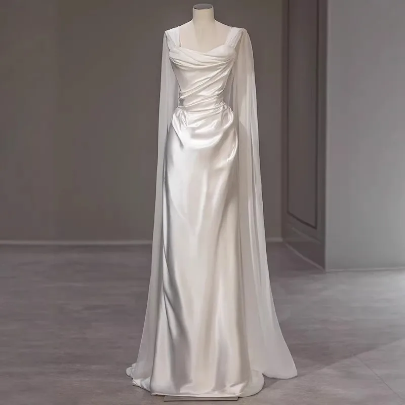 

Elegant Satin Wedding Dresses Sweetheart Wide Suspenders Bride Prom Gown Sleeveless Draped Floor-Length Bridal Gown Customized