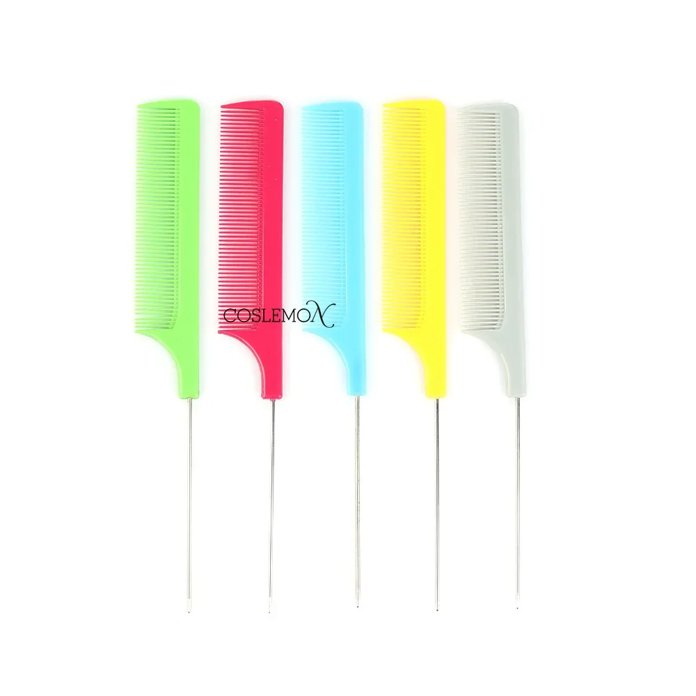 Multi Colored Plastic Pointed Tail Comb Anti-static Steel Needle Hair Dye Professional Hairdressing Styling Barber Accessories