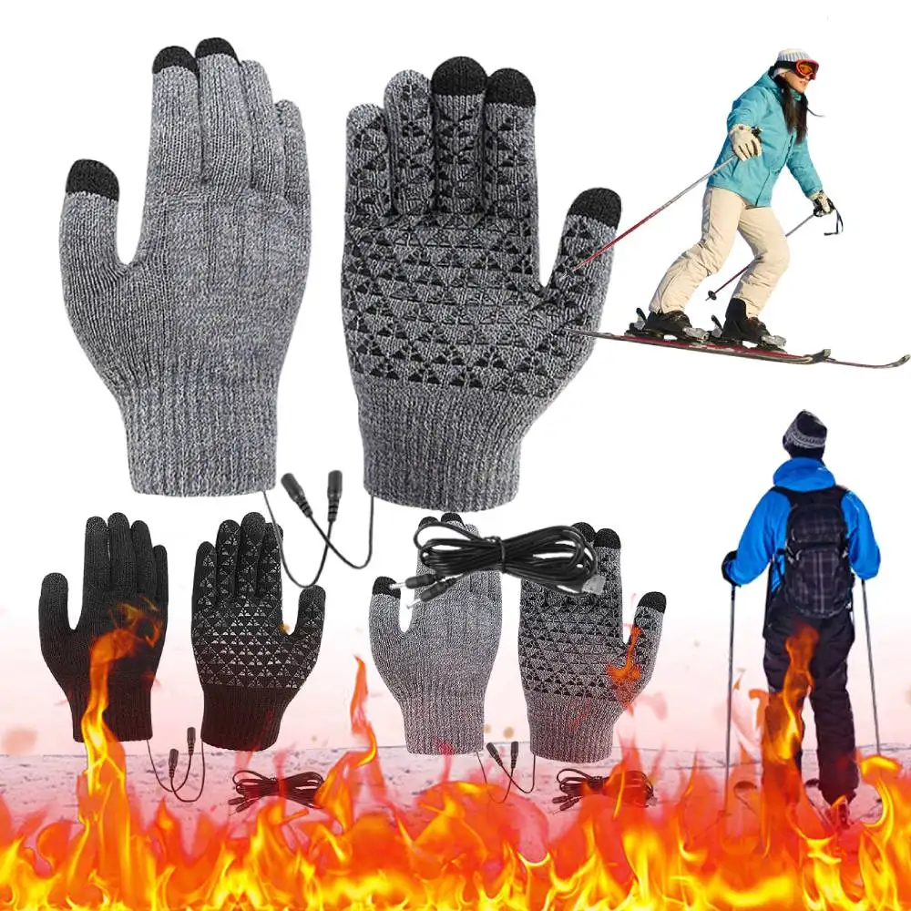 Electric USB Heated Gloves Winter Gloves Thermal Touch Screen Thermal Windproof Warm Knitted Glove Motorcycle Bicycle Gloves