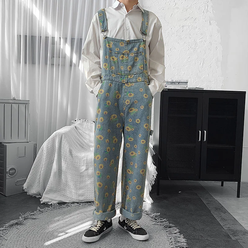 Daisy Little Printed Overalls Denim Trousers For Men And Women 2022 New Loose Casual Jeans Jumpsuit Vintage Streetwear Tide