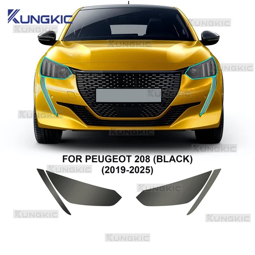 Imagen 2 del producto Película Protectora de Pintura TPU para PEUGEOT 208 2019-2025, Adhesivo para Faros Delanteros y Pilares B/C, Antiarañazos, Protector Transparente Ahumado