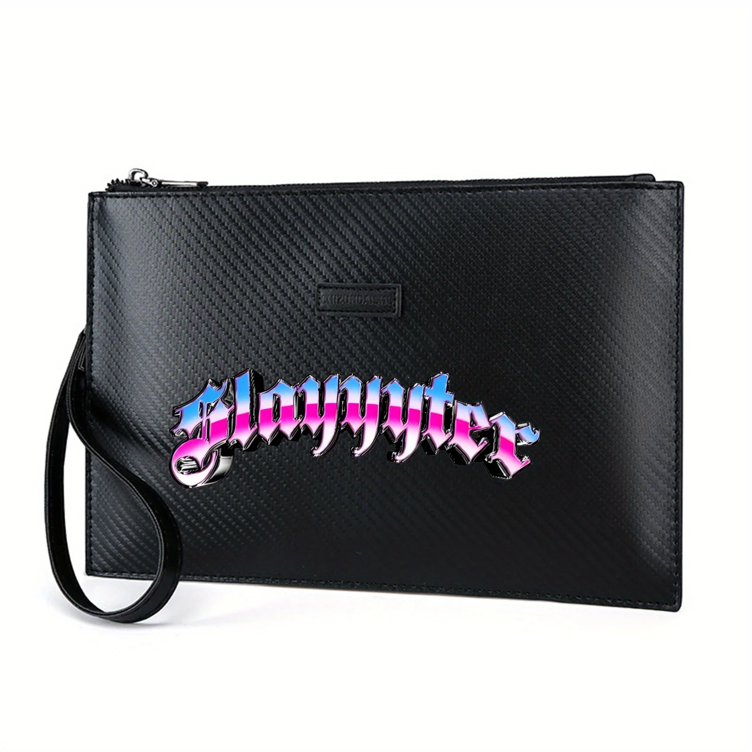 

Глянцевый стиль, закладка с градиентными надписями, элегантная мужская сумка из искусственной кожи с принтом, модная и практичная для повседневной носки