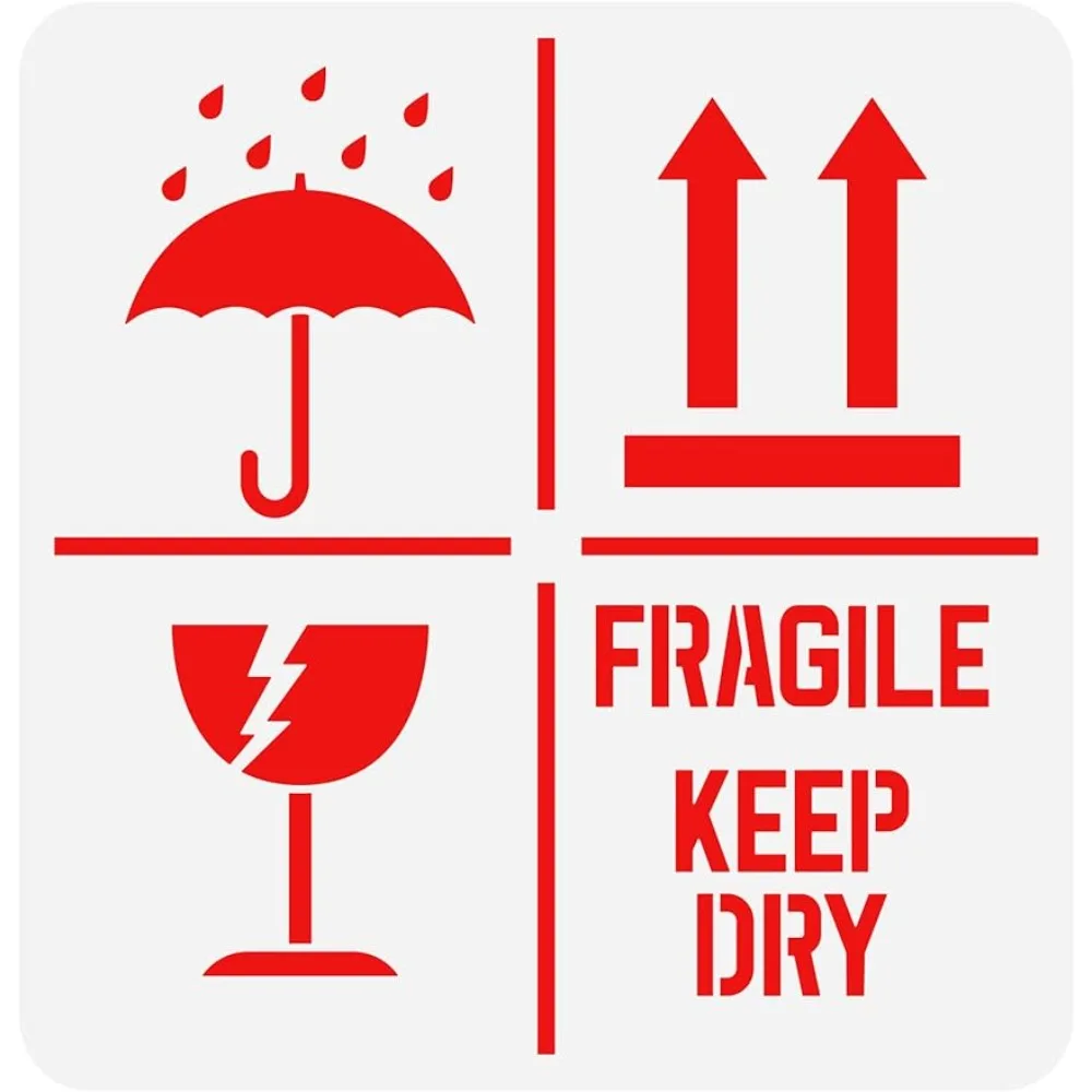 

Keep Dry Fragile Up Text Stencil 11.8x11.8inch Reusable Keep Dry Sign Drawing Stencil DIY Craft Fragile Up Sign Painting