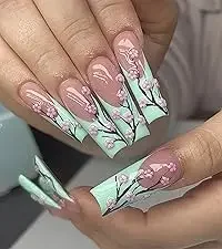 Long Press on Nails Square Fake Nails White French Tips Pink Rhinestone Designs Full Cover Glue Glossy Acrylic Nails for Women