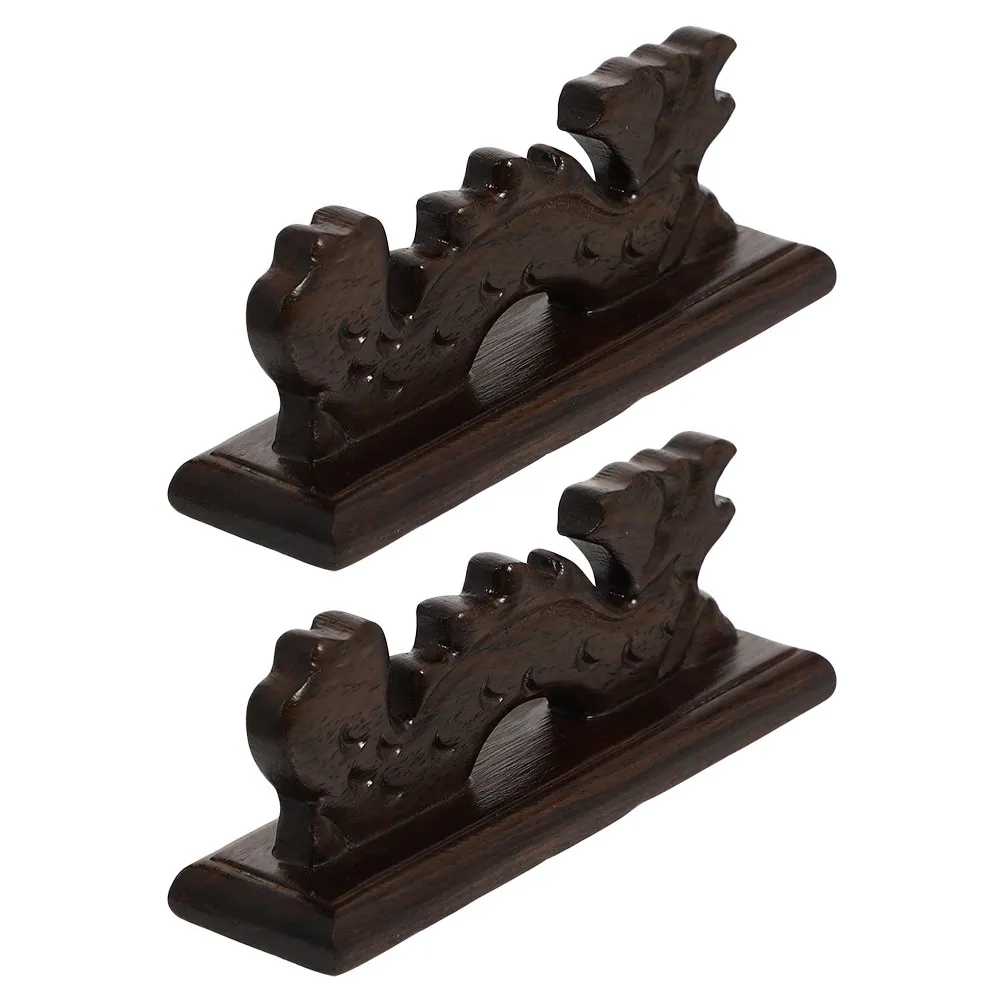 2Pcs Exquisite Carved Dragon Head Pen Stand Wooden Calligraphy Pen Holder Desktop Adornment for Brush Pens Sumi Ink Pens Office