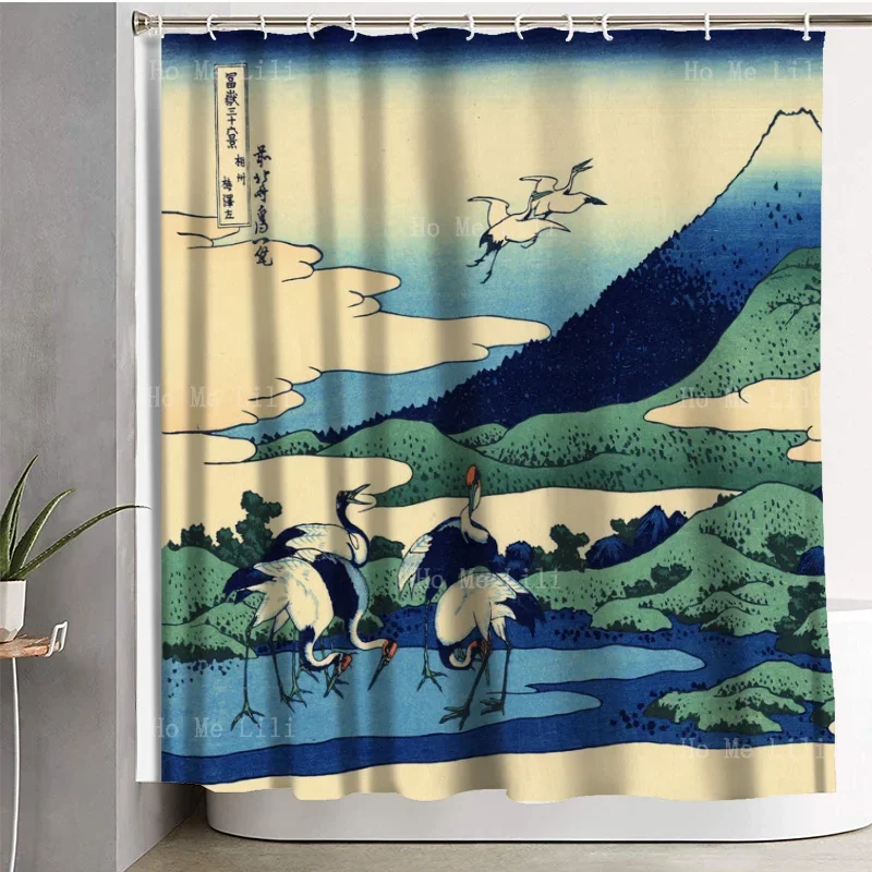 Japanese Mount Fuji Genre Painting Fuyue Thirty Six Scenery By Ho Me Lili Decorate Shower Curtains For Family Toilets