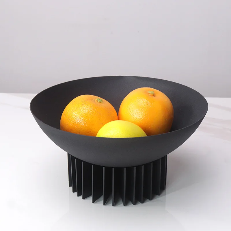 Modern simple black metal louver fruit plate home model room decoration ornament