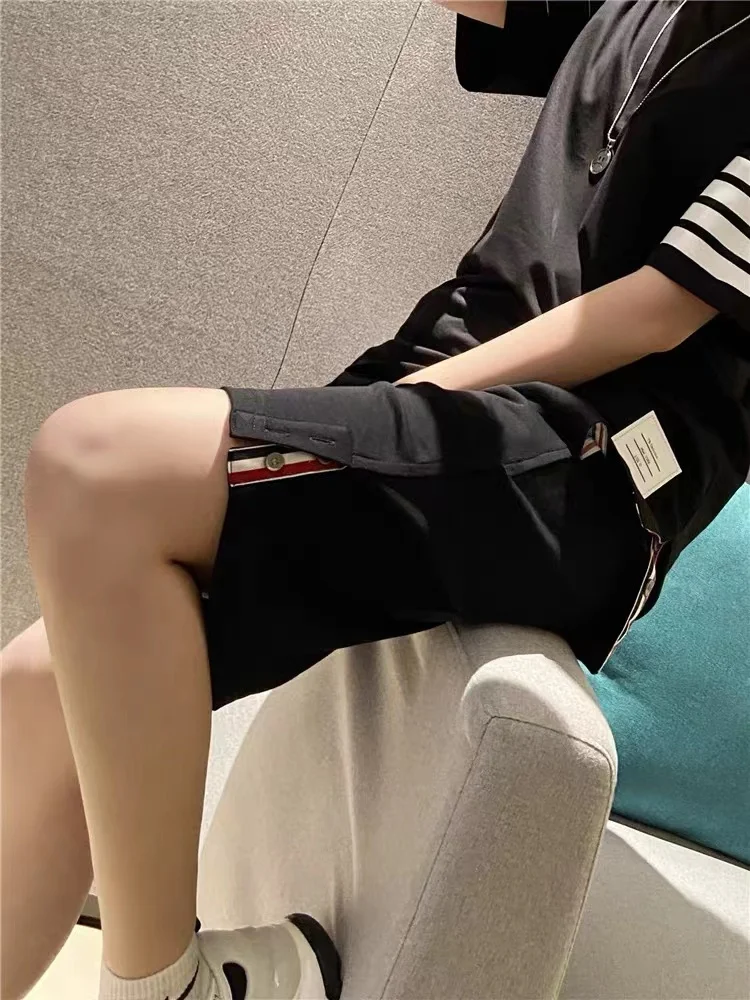 Classic Tb Webbing Women Shorts Summer New Loose Four-bars Couples Wear Casual Straight Five-point Pants Tide Brand 2023
