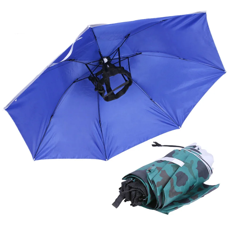 Outdoor Foldable Head Umbrella Hat Anti-Rain Anti-UV Fishing Caps Portable Travel Hiking Beach Fishing Umbrellas Hat Rain Gear