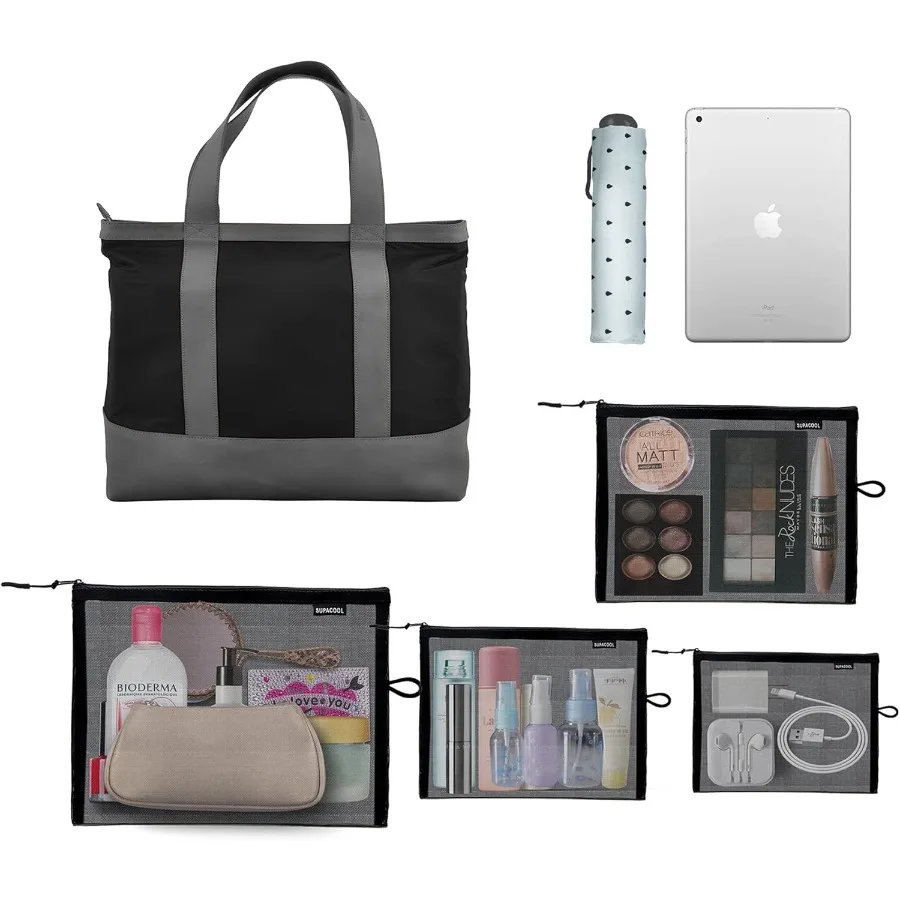 4個セット トラベルメッシュメイクアップバッグ コスメオーガナイザーポーチ ジッパー付き 男女兼用 おむつ収納ポーチ ナイロントイレタリーポーチ