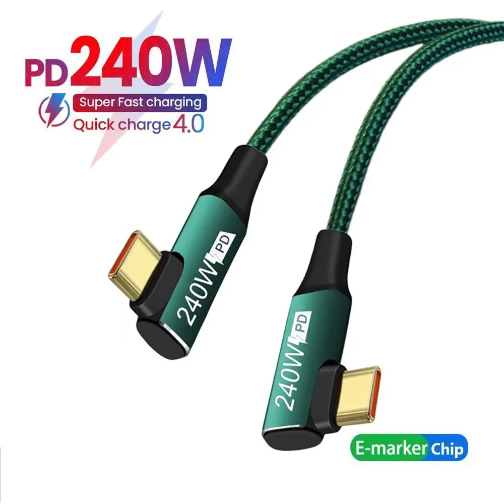 USB C Fast Charging Cable 90 Degree Type-C Data Cord PD 240W 48V 5A High-Speed EMAKER Chip for Laptop Tablet Mobile Phone