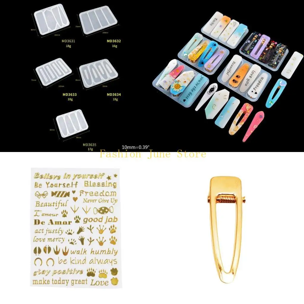 N5KA 1 Set Crystal Epoxy Resin Mold Hair Clip Barrette Casting Silicone Mould DIY Crafts Jewelry Hairpin Making Tool